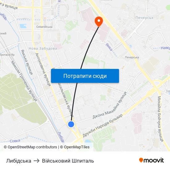 Либідська to Військовий Шпиталь map