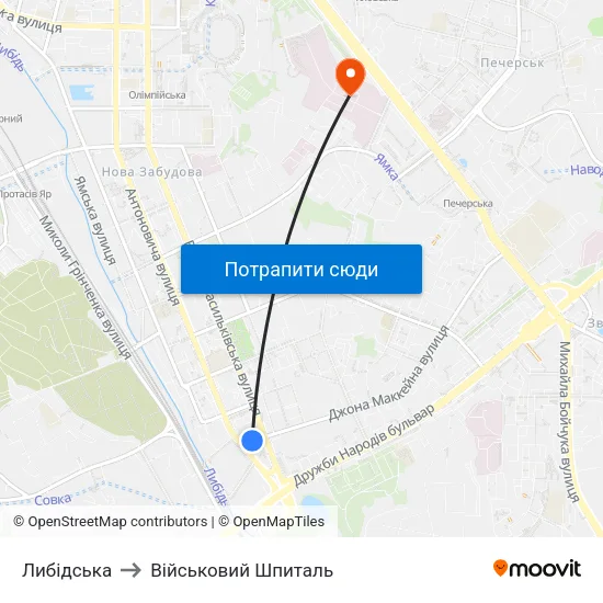 Либідська to Військовий Шпиталь map