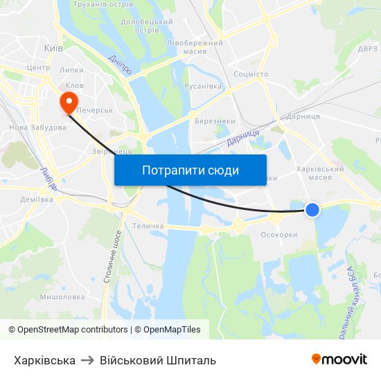 Харківська to Військовий Шпиталь map