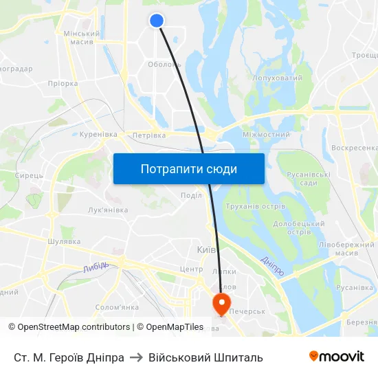 Ст. М. Героїв Дніпра to Військовий Шпиталь map