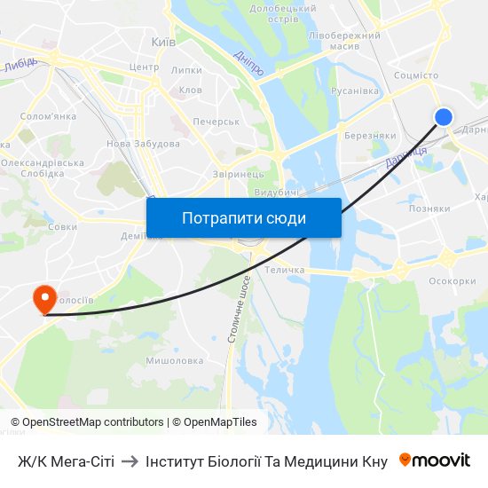 Ж/К Мега-Сiтi to Інститут Біології Та Медицини Кну map