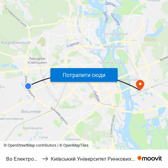 Во Електронмаш to Київський Університет Ринкових Відносин map