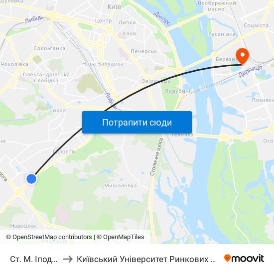 Ст. М. Іподром to Київський Університет Ринкових Відносин map