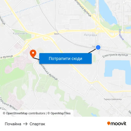 Почайна to Спартак map