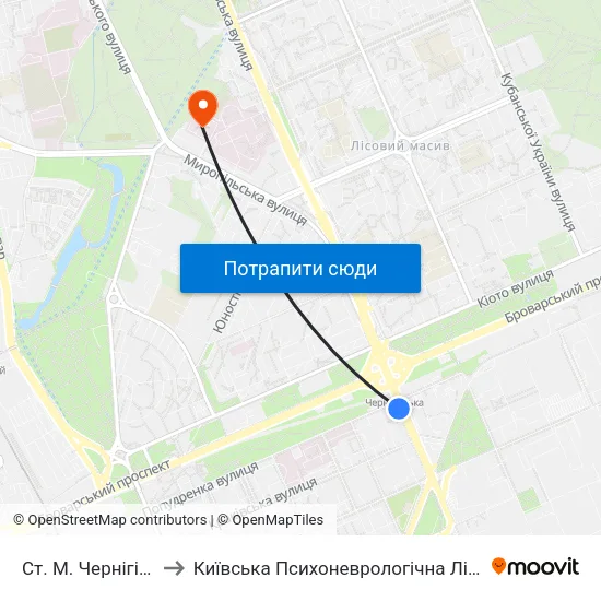 Ст. М. Чернігівська to Київська Психоневрологічна Лікарня № 2 map