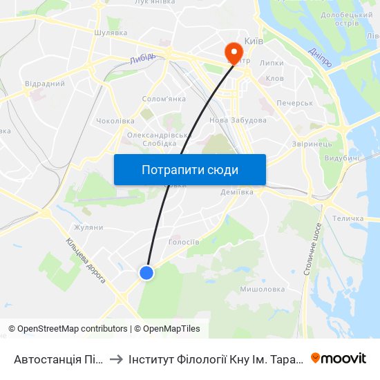 Автостанція Південна to Інститут Філології Кну Ім. Тараса Шевченка map