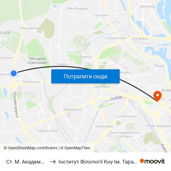 Ст. М. Академмістечко to Інститут Філології Кну Ім. Тараса Шевченка map