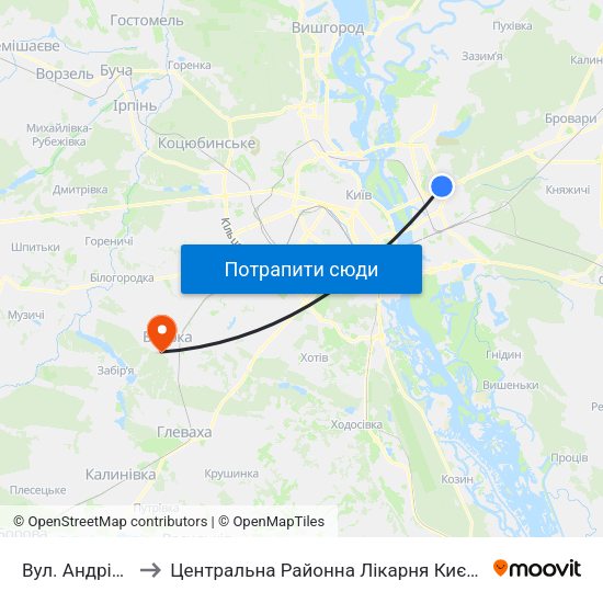 Вул. Андрія Малишка to Центральна Районна Лікарня Києво-Святошинського Району map