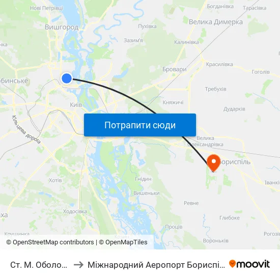 Ст. М. Оболонь to Міжнародний Аеропорт Бориспіль map