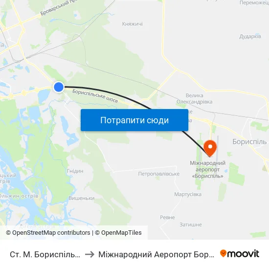 Ст. М. Бориспільська to Міжнародний Аеропорт Бориспіль map