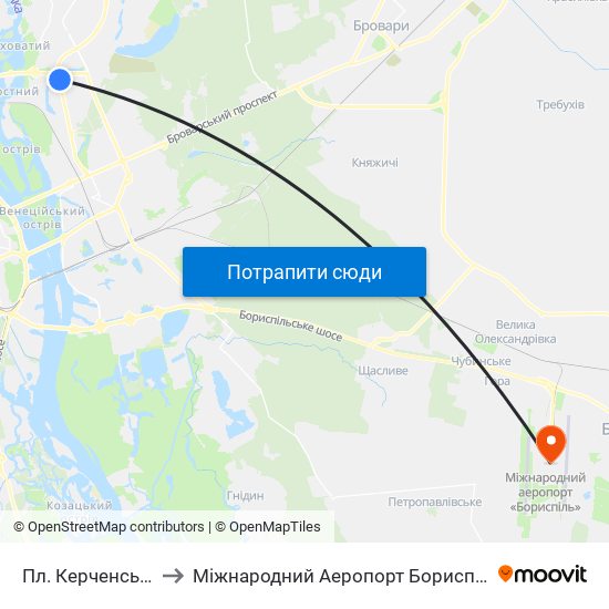 Пл. Керченська to Міжнародний Аеропорт Бориспіль map