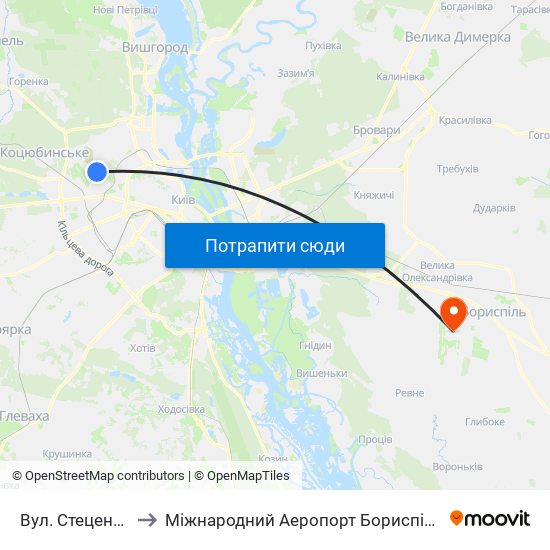 Вул. Стеценка to Міжнародний Аеропорт Бориспіль map