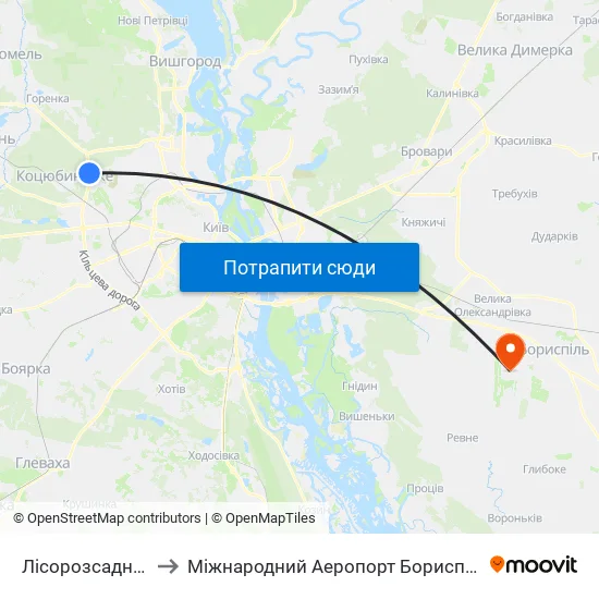 Лісорозсадник to Міжнародний Аеропорт Бориспіль map