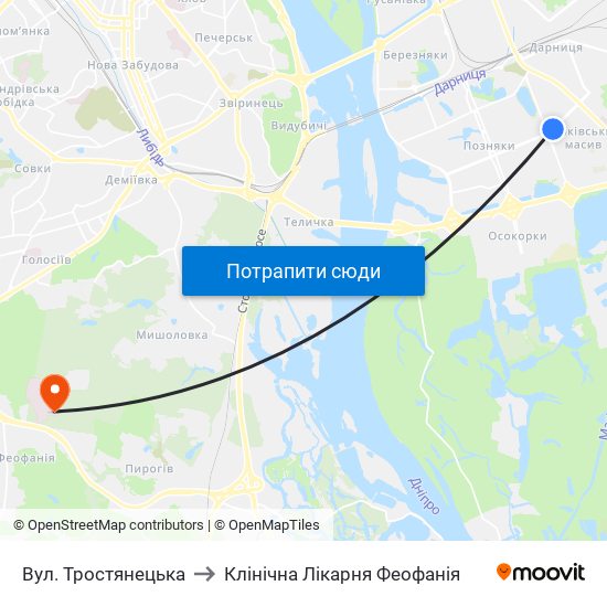 Вул. Тростянецька to Клінічна Лікарня Феофанія map