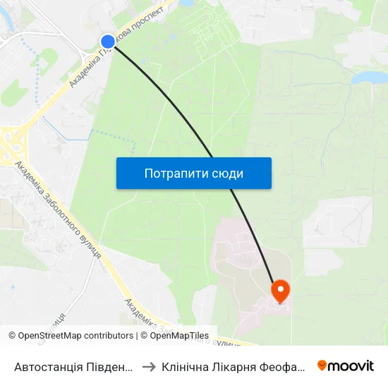 Автостанція Південна to Клінічна Лікарня Феофанія map