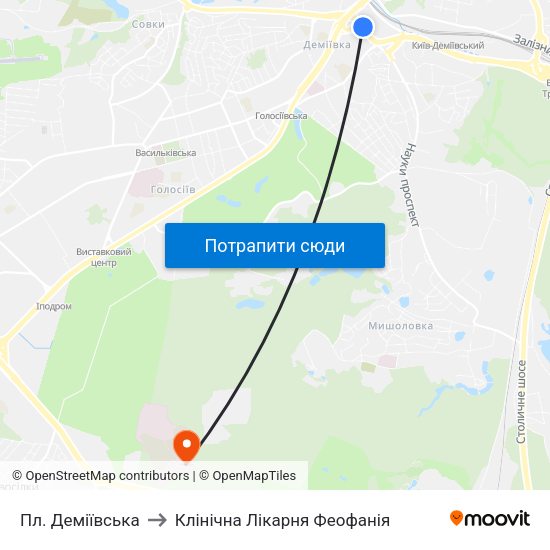 Пл. Деміївська to Клінічна Лікарня Феофанія map
