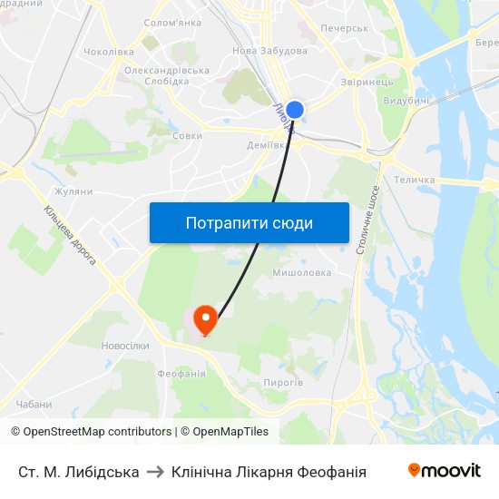 Ст. М. Либідська to Клінічна Лікарня Феофанія map