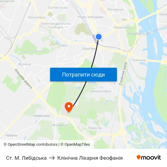 Ст. М. Либідська to Клінічна Лікарня Феофанія map