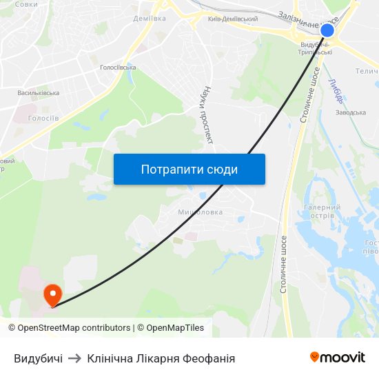 Видубичі to Клінічна Лікарня Феофанія map