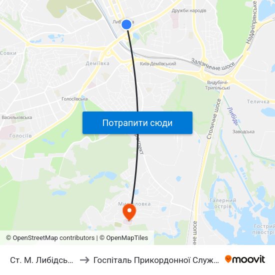 Ст. М. Либідська to Госпіталь Прикордонної Служби map