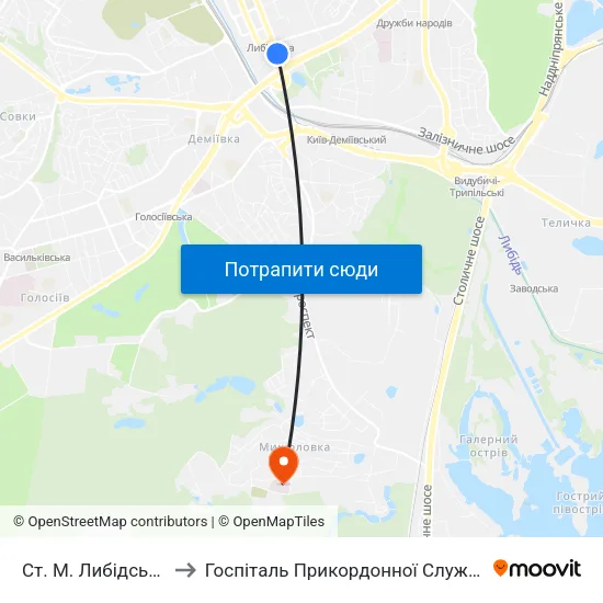 Ст. М. Либідська to Госпіталь Прикордонної Служби map