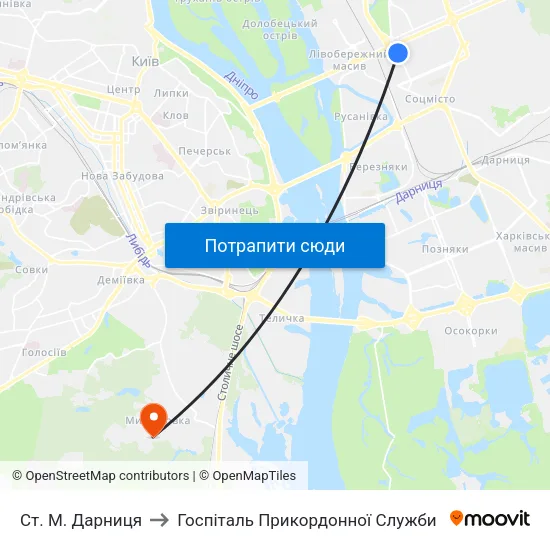 Ст. М. Дарниця to Госпіталь Прикордонної Служби map