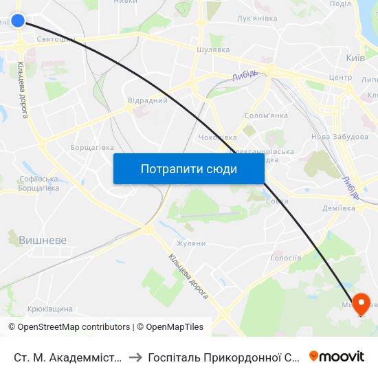 Ст. М. Академмістечко to Госпіталь Прикордонної Служби map