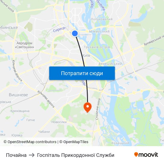 Почайна to Госпіталь Прикордонної Служби map