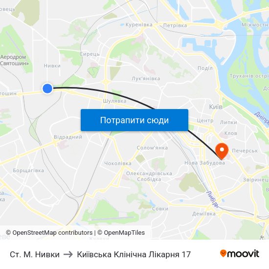 Ст. М. Нивки to Київська Клінічна Лікарня 17 map