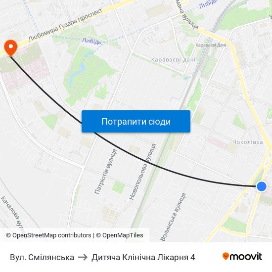 Вул. Смілянська to Дитяча Клінічна Лікарня 4 map