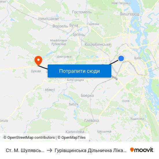 Ст. М. Шулявська to Гурівщинська Дільнична Лікарня map