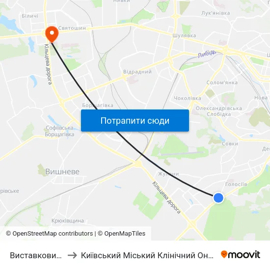Виставковий Центр to Київський Міський Клінічний Онкологічний центр map