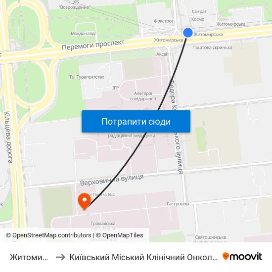 Житомирська to Київський Міський Клінічний Онкологічний центр map