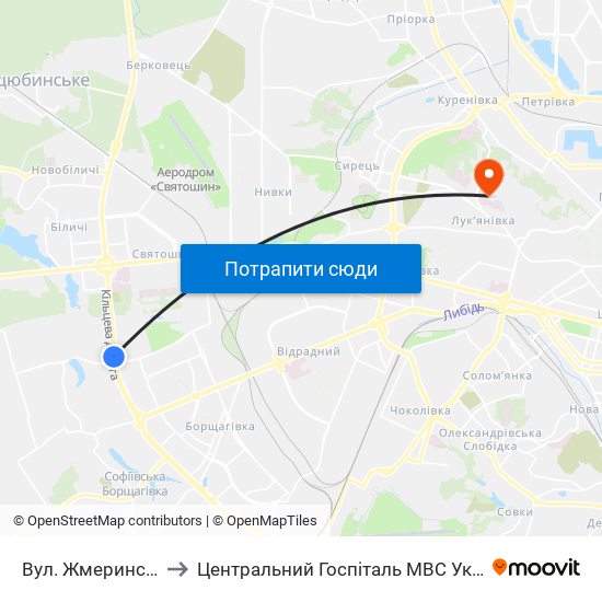 Вул. Жмеринська to Центральний Госпіталь МВС України map