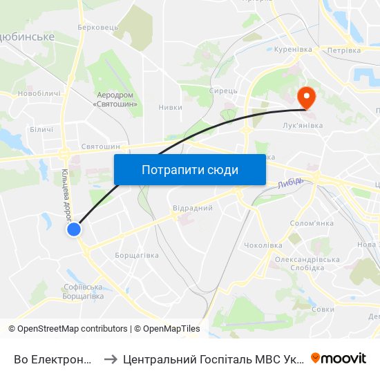 Во Електронмаш to Центральний Госпіталь МВС України map