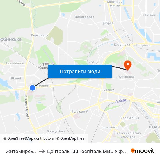 Житомирська to Центральний Госпіталь МВС України map