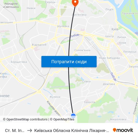 Ст. М. Іподром to Київська Обласна Клінічна Лікарня-Хірургічний Корпус map