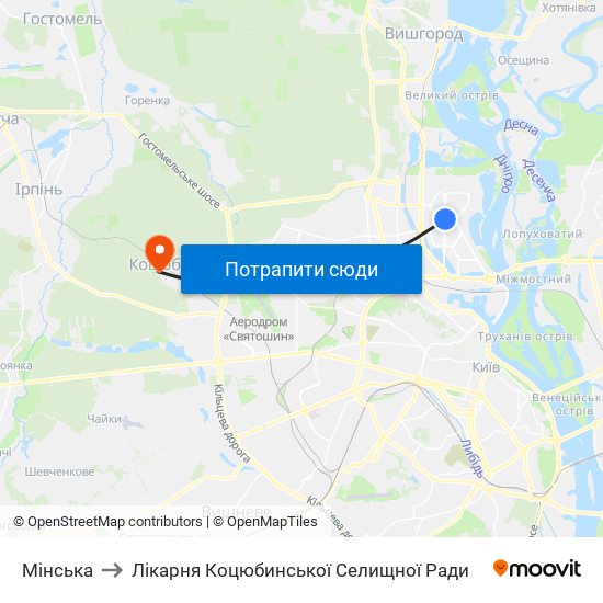 Мінська to Лікарня Коцюбинської Селищної Ради map