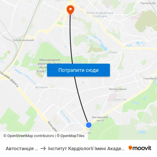 Автостанція Південна to Інститут Кардіології Імені Академіка М.Д. Стражеска map