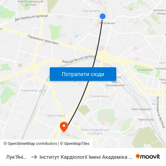 Лук'Янівська to Інститут Кардіології Імені Академіка М.Д. Стражеска map