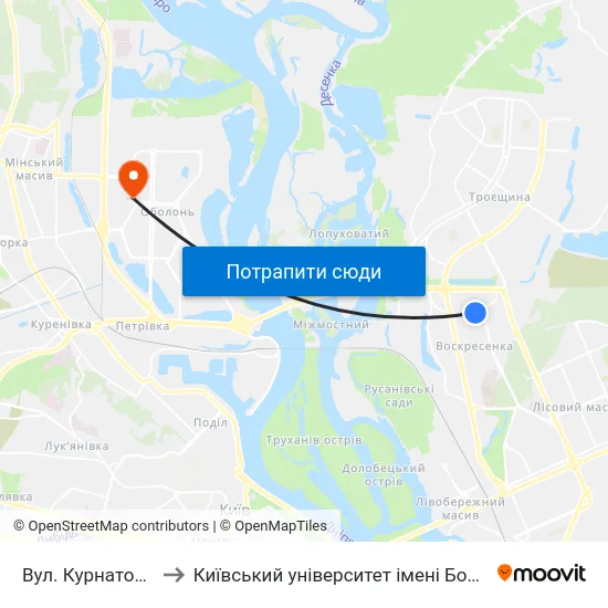 Вул. Курнатовського to Київський університет імені Бориса Грінченка map