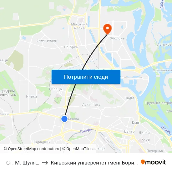 Ст. М. Шулявська to Київський університет імені Бориса Грінченка map