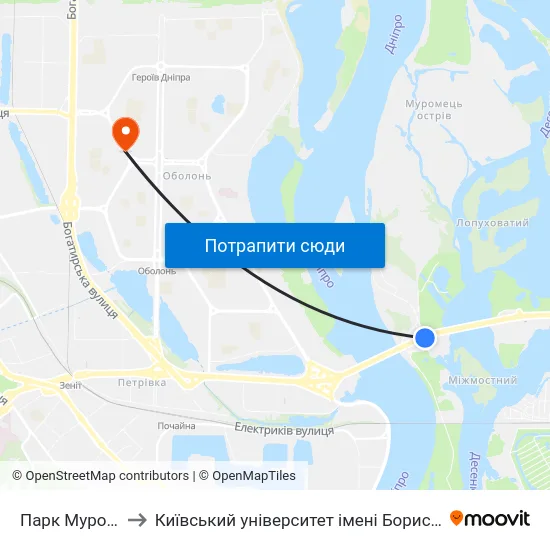 Парк Муромець to Київський університет імені Бориса Грінченка map