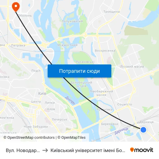 Вул. Новодарницька to Київський університет імені Бориса Грінченка map