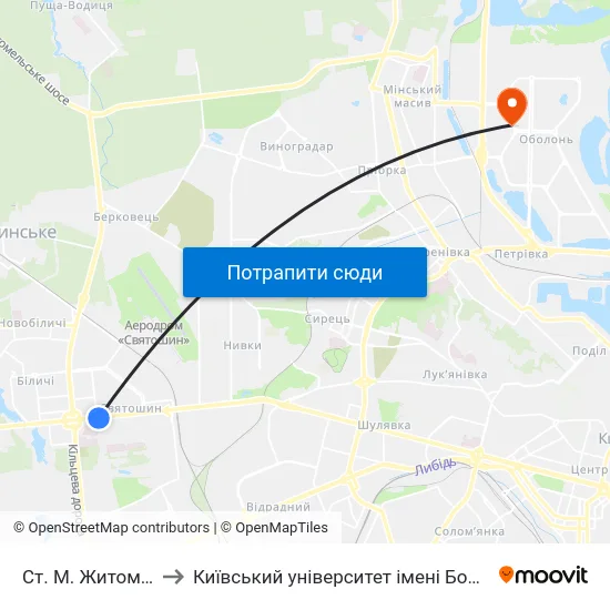 Ст. М. Житомирська to Київський університет імені Бориса Грінченка map