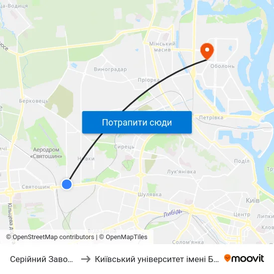 Серійний Завод Антонов to Київський університет імені Бориса Грінченка map