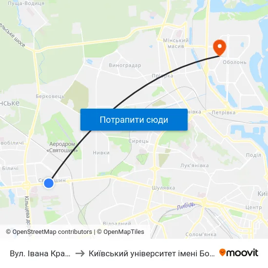 Вул. Івана Крамського to Київський університет імені Бориса Грінченка map