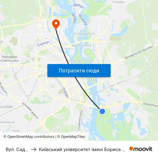 Вул. Садова to Київський університет імені Бориса Грінченка map