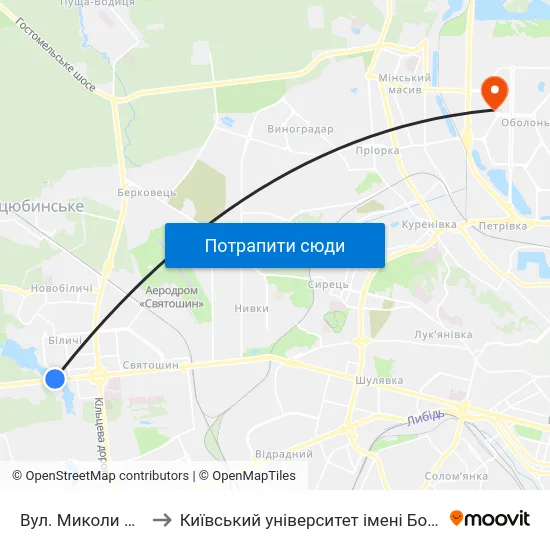 Вул. Миколи Ушакова to Київський університет імені Бориса Грінченка map
