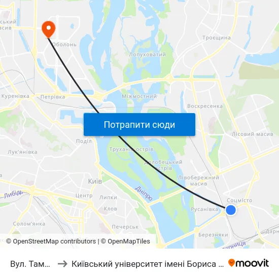 Вул. Тампере to Київський університет імені Бориса Грінченка map